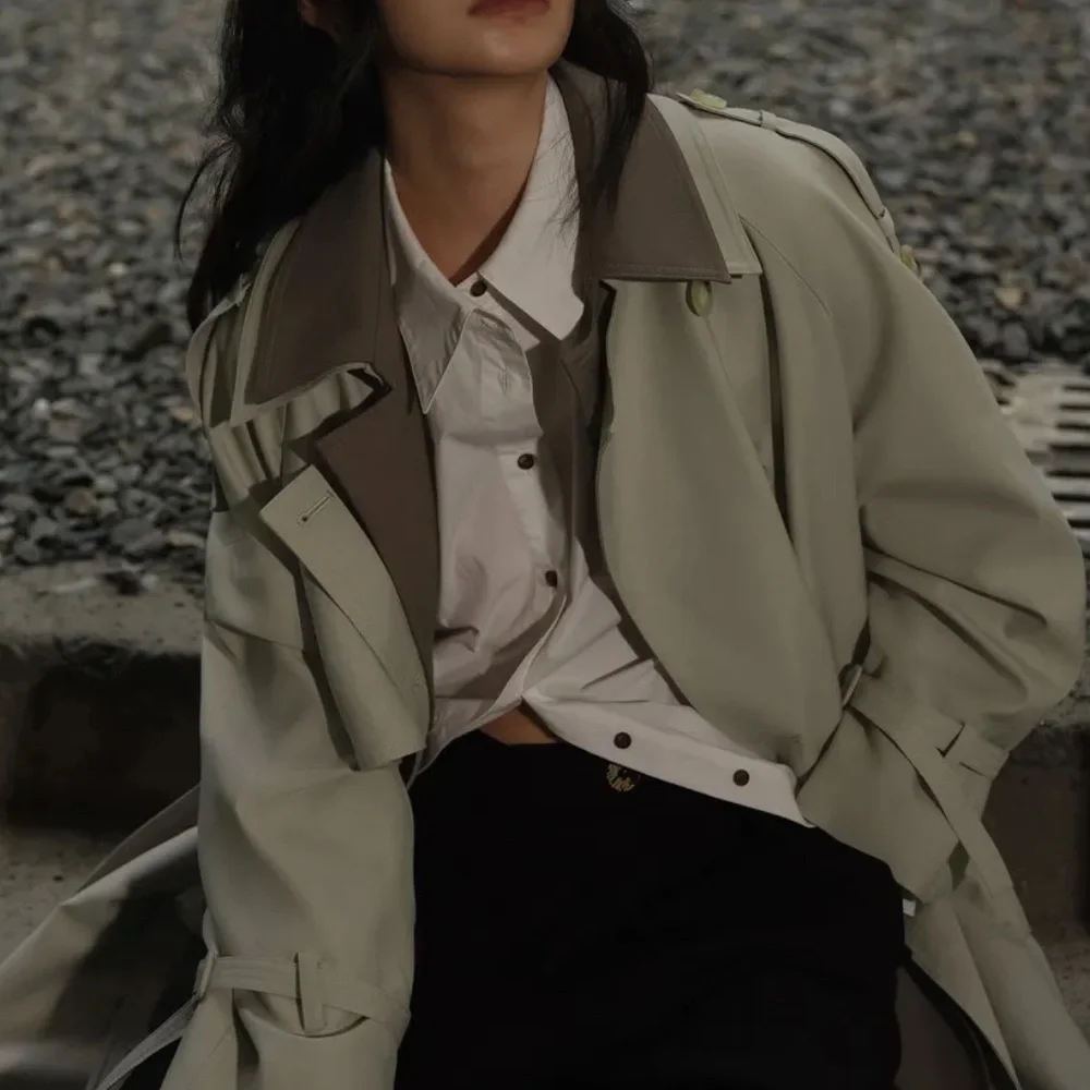 Circlofy contrast double collar layered classic trench coat S - Picture 4 of 13